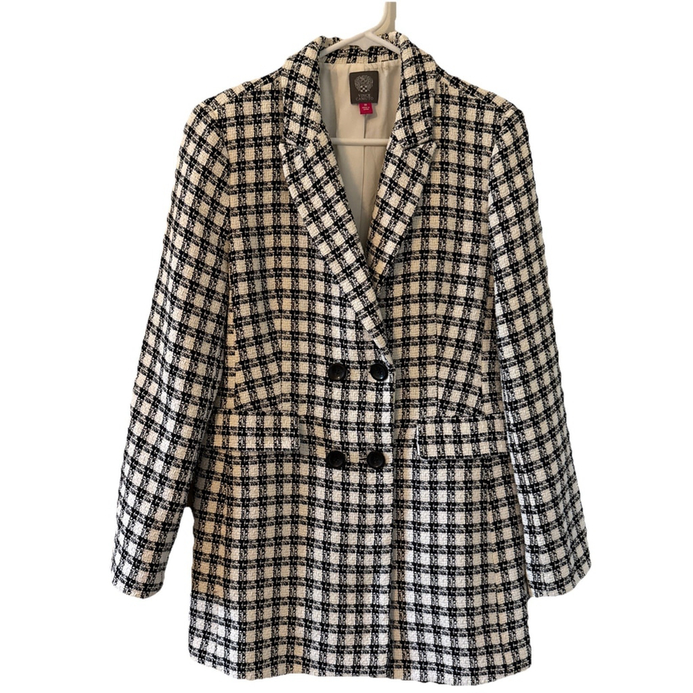 Vince Camuto Black & White Checkered Women’s Coat Size 10 Button Front